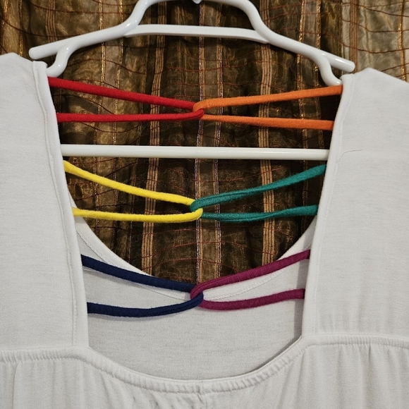 Lane Bryant Livi White Tank Top Rainbow Love Print & Cross Back, Plus Size 18/20 - Picture 4 of 5